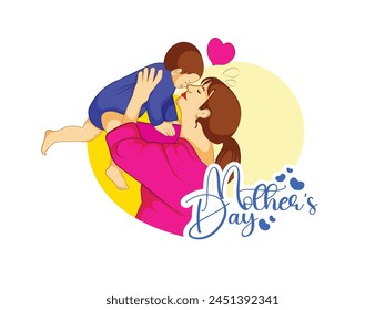 Happy mother`s day celebration poster. Happy Mothers Day calligraphy banner, card.   Illustration for Vector Mom and child love.