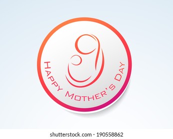 Happy Mother's Day celebrations sticker, tag or label design with illustration of a mother and child on blue background. 