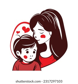 Happy Mother's day character design vector. Flat hand drawn style mom hugging daughter in her arm. Mother's day concept illustration design for decoration, greeting card, cover, print, banner