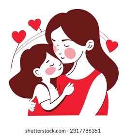 Happy Mother's day character design vector. Flat hand drawn style mom hugging daughter in her arm. Mother's day concept illustration design for decoration, greeting card, cover, print, banner
