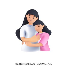 Happy Mother's day character design 3D vector. 3D style mom hugging daughter in her arm. Mother's day concept illustration design for decoration, greeting card, cover, print, banner