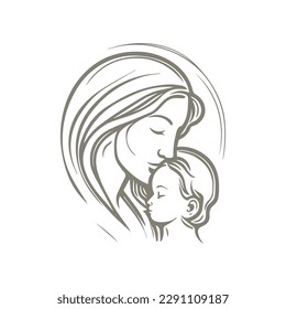 happy mother's day child mother day logo illustration abstract design line art