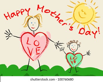 Happy mother's day children's draw, vector illustration