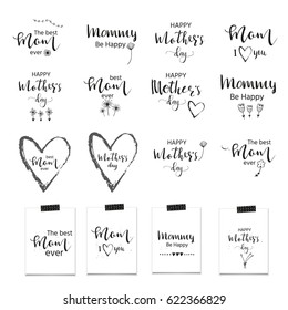 Happy Mother's Day - collection of  hand drawn calligraphy quotes. Holiday lettering for card, poster, banner, scrapbook, home decor, print textile. Vector ink illustration.