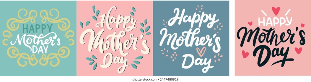 Happy Mother's Day collection of text banner. Hand drawn vector art.