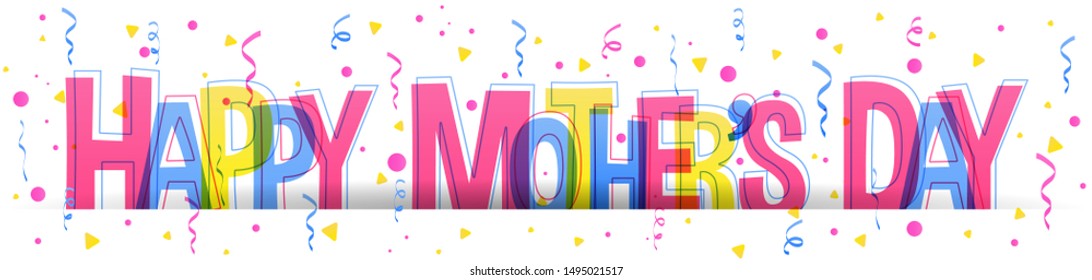 Happy Mother's Day colorful vector text isolated on a white background. Typography banner card.