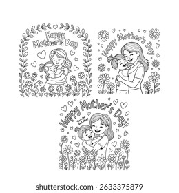 Happy Mothers Day Coloring Pages with Mother and Daughter Hugging
