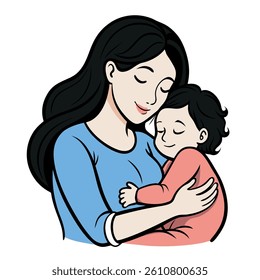Happy mother's Day colourful vector art. A mother is hugging har children