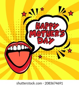 Happy Mother's Day. comic book explosion with text - Happy Mother's Day. 8 march happy women's day, international holiday. Pop art chat wow text box cloud. Greeting sticker label woman's mothers day.