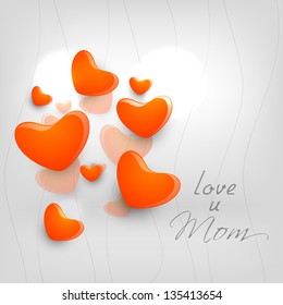 Happy Mothers Day concept with hearts on grey background with text Love You Mom.