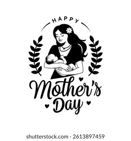 Happy Mother's Day concept line art. Mom hugs the child. Motherhood and newborn concept. mother holding a ciddling in her hands, vector illustration. Parent loving kid,card.Celebration,Quotes, Wishes 