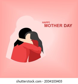 Happy mother's day concept. Mom and child hugging. Daughter congratulating mom on beautiful mother's day. Illustration vector