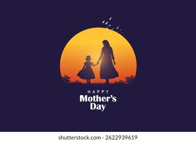 Happy mother's day concept vector illustration. Mother holding a children in her hands.