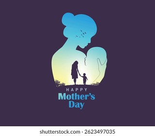 Happy mother's day concept vector illustration. Mother holding a children in her hands.