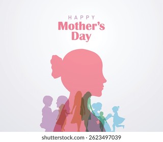 Happy mother's day concept vector illustration. Mother holding a children in her hands.