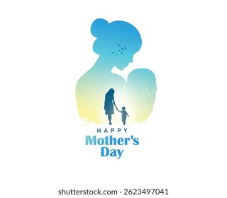 Happy mother's day concept vector illustration. Mother holding a children in her hands.