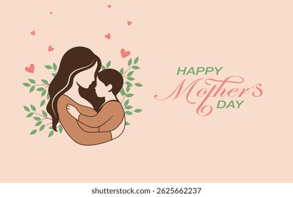 Happy mother's day concept vector illustration. Mother holding a children in her hands.
