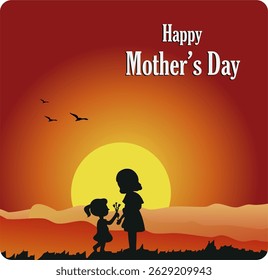 Happy Mother's Day concept vector illustration. Child giving flowers to her mother.
