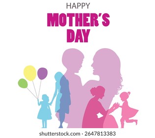 Happy mother's day concept vector illustration. Mother holding a children in her hands. 