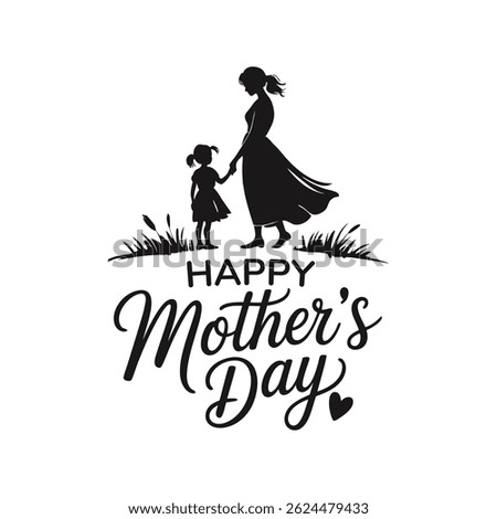 Happy mother's day concept vector illustration. Mother Holding Baby's hand Silhouette with Happy Mother’s Day Typography Design. Mother holding a children in her hands.