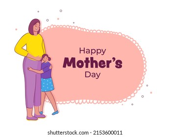 Happy Mother's Day Concept With Young Girl Hugging Her Mom On Pastel Red And White Background.