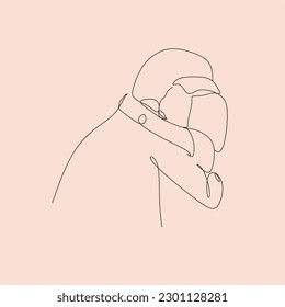 Happy mothers day. Continuous single drawn one line. Happy mother exiting and holding her baby. adorable baby and mother line silhouette. Happy mom holds her infant. Cute simple vector illustration