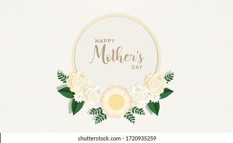Happy Mother's Day in cream tone of gardenia and sunflower banner