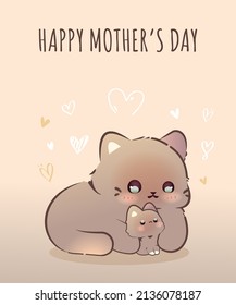 Happy Mother's Day Creative Concept with Cute Mom and Kid Animal Cartoon Vector Illustration, Cute Mothers Day Template suitable for Greeting Card