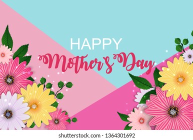 Happy Mother`s Day Cute Background with Flowers. Vector Illustration EPS10