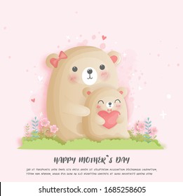 Happy mother's day with cute bear. Vector illustration
