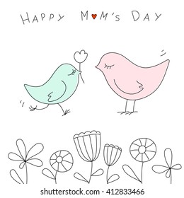 Happy mother's day with cute birds in Doodle style.