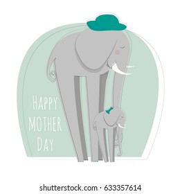 Happy Mothers Day. Cute elephants. Greeting card. Vector illustration.