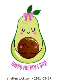 Happy Mother's Day - Cute hand drawn pregnant avocado illustration kawaii style. Mother's Day color poster. Good for greeting cards, banners, textiles, gifts, shirts, mugs. Baby clothes