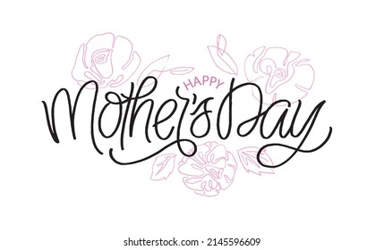 Happy Mother's Day - cute hand drawn doodle lettering label postcard.
