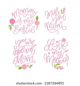 Happy Mothers Day - cute lettering postcard. T-shirt design, invitation, mug print. 