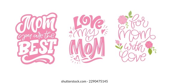 Happy Mothers Day - cute lettering postcard with flowers. T-shirt design, mug print, lettering art.
