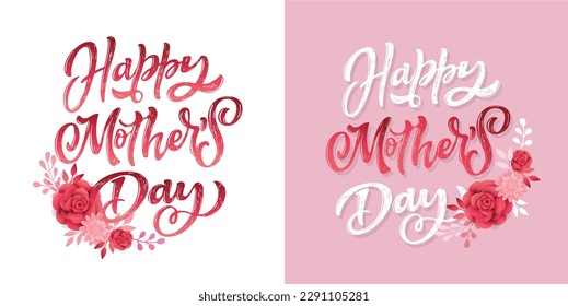 Happy Mothers Day - cute lettering postcard with flowers. T-shirt design, mug print, lettering art.