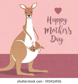 Happy Mothers Day. Cute mother kangaroo with babies in her pouch.