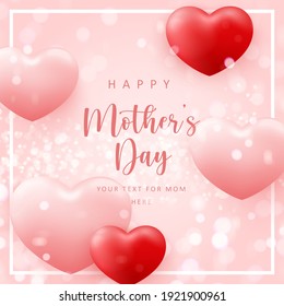 Happy mother's day cute pink love heart shpae balloon with shining bokeh background