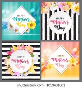 Happy Mother`s Day Cute Sale Background with Flowers. Collection Set of Cards.  Vector Illustration EPS10