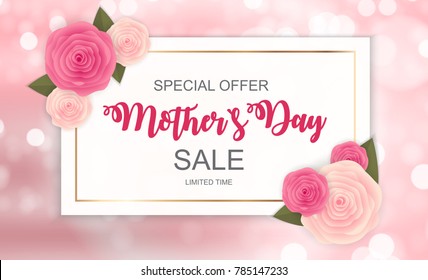 Happy Mother`s Day Cute Sale Background with Flowers. Vector Illustration EPS10