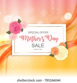 Happy Mother`s Day Cute Sale Background with Flowers. Vector Illustration EPS10