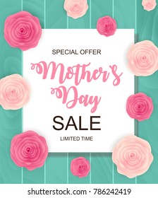 Happy Mother`s Day Cute Sale Background with Flowers. Vector Illustration EPS10