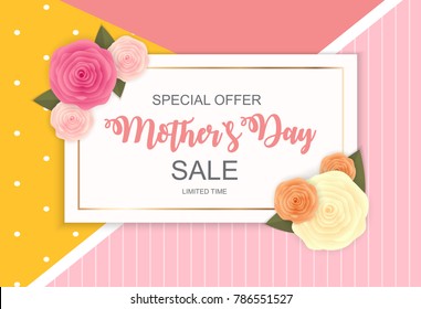 Happy Mother`s Day Cute Sale Background with Flowers. Vector Illustration EPS10