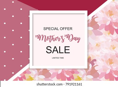 Happy Mother`s Day Cute Sale Background with Flowers. Vector Illustration EPS10