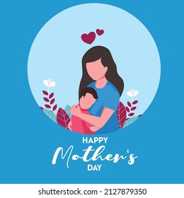 Happy Mother's day of Cute young mother embracing her daughter with love.The concept of happy motherhood, family, love. Vector illustration in flat style on floral background.