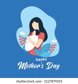 Happy Mother's day of Cute young mother embracing her daughter with love.The concept of happy motherhood, family, love. Vector illustration in flat style on floral background.