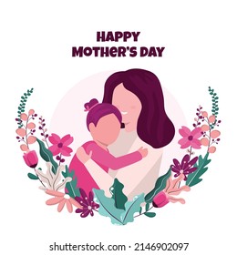 Feliz Día de la Madre Hija Niño Flor Floral Ilustración plana