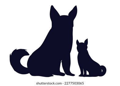 Happy Mother's day design with German shepherd dog and little baby puppy around her. For shephard lovers every where. Black full height silhouette of a dog. Pet day. Vector