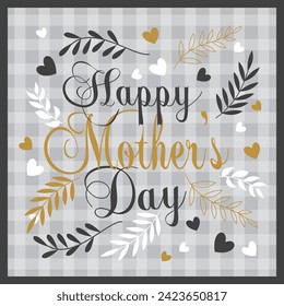 Happy mother's day design with lettering, hearts and leaves 